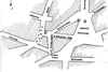 Náčrtek místa, kde byli zastřeleni F. Kohout  a V. Kruba, pořízeno během rekonstrukce v srpnu 1969 (Zdroj ABS)