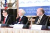 Mezinárodní konference k 60. výročí zahájení vysílání Rádia Svobodná Evropa:Peter Duhan, John O´Sullivan a Daniel Herman (Praha, 5.5. 2011, foto: Eduard Hulicius)