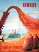 Propagandistický plakát z 50. let: Obílí s pole - státu